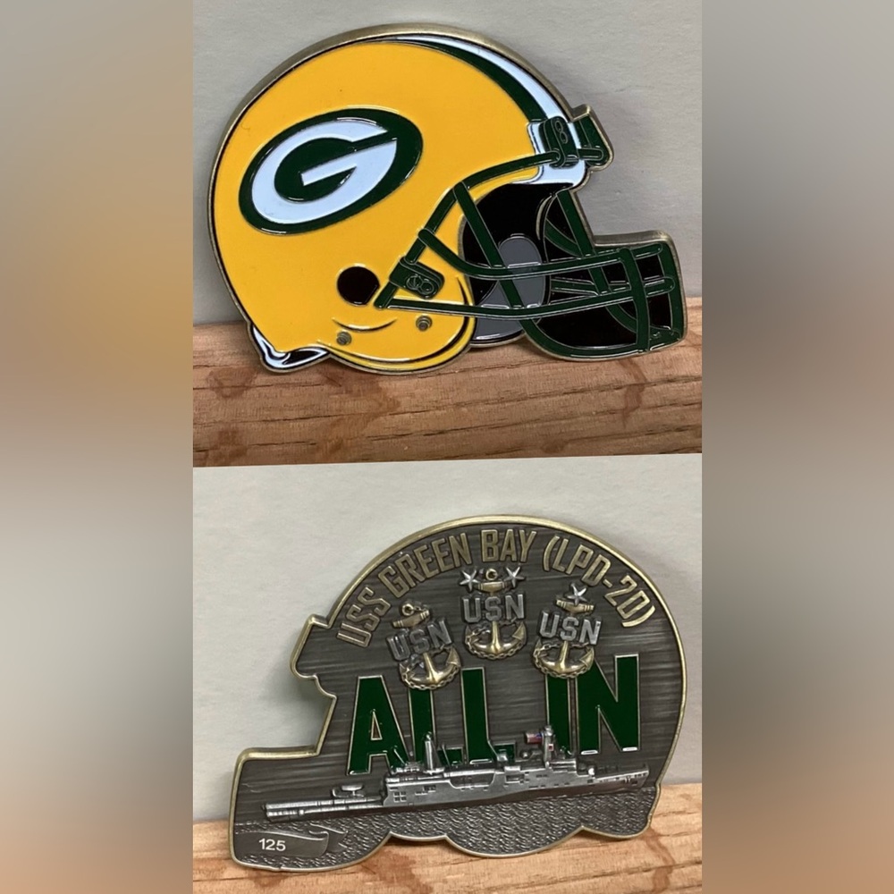 🟡 USS Green Bay / Navy Helmet Challenge Coin - All In - Rare - Limited - Unique